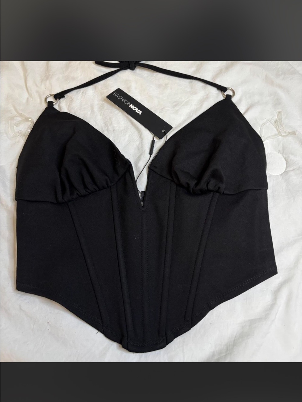 Fashion Nova Black Halter Corset Top with V-Neck